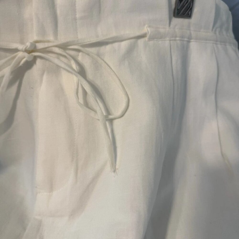 Zara White Linen Shorts White Tie Size L  5427/427/251